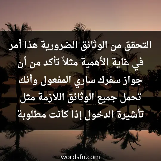 Travel tips 3 - فن العبارات التحقق من الوثائق الضرورية، هذا أنر في غاية الأهمية.. مثلاً تأكد من أن جواز سفرك ساري المفعول وأنك تحمل جميع الوثائق اللازمة مثل تأشيرة الدخول إذا كانت مطلوبة