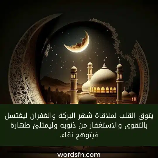 توق القلب لملاقاة شهر البركة والغفران ليغتسل بالتقوى والاستغفار من ذنوبه وليمتلئ طهارة فيتوهج نقاء.