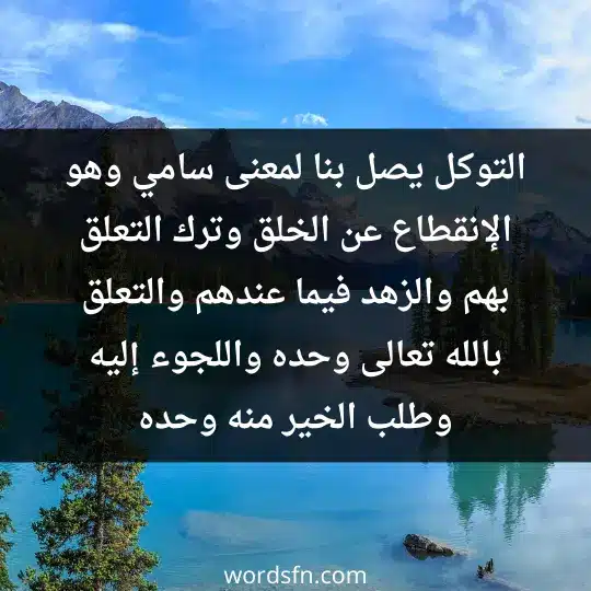 التوكل يصل بنا لمعنى سامي وهو الإنقطاع عن الخلق وترك التعلق بهم والزهد فيما عندهم . والتعلق بالله تعالى وحده واللجوء إليه وطلب الخير منه وحده