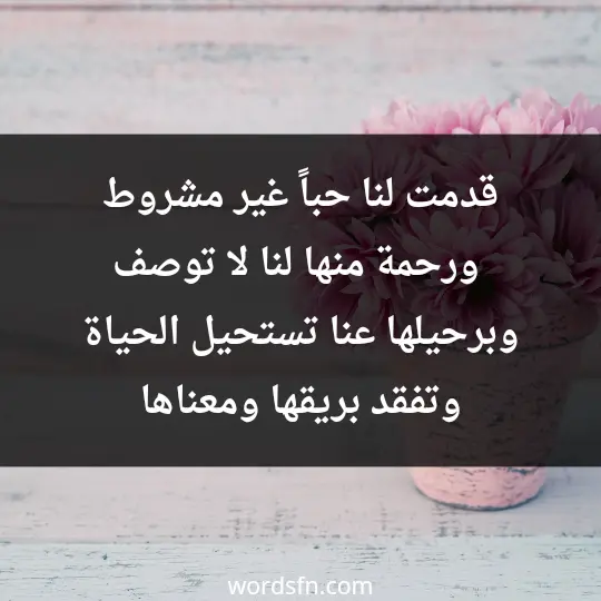 قدمت لنا حباً غير مشروط، ورحمة منها لنا لا توصف، وبرحيلها عنا. تستحيل الحياة وتفقد بريقها ومعناها. - فن العبارات قدمت لنا حباً غير مشروط، ورحمة منها لنا لا توصف، وبرحيلها عنا. تستحيل الحياة وتفقد بريقها ومعناها.