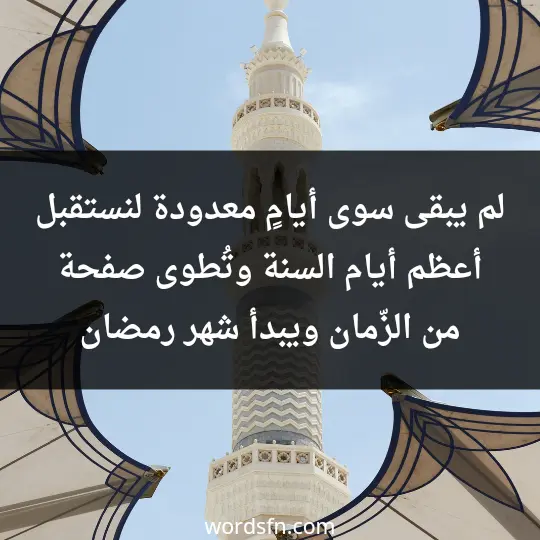 لم يبقى سوى أيامٍ معدودة لنستقبل أعظم أيام السنة، وتُطوى صفحة من الزّمان، ويبدأ شهر رمضان - فن العبارات لم يبقى سوى أيامٍ معدودة لنستقبل أعظم أيام السنة، وتُطوى صفحة من الزّمان، ويبدأ شهر رمضان