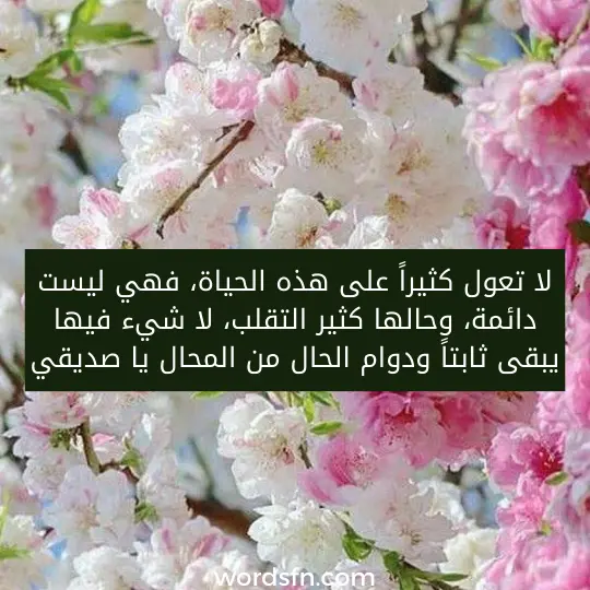 عبارات معبرة عن الحياة كلمات وحالات واتس مؤثرة عن الحياة لا تعول كثيراً على هذه الحياة، فهي ليست دائمة، وحالها كثير التقلب، لا شيء فيها يبقى ثابتاً ودوام الحال من المحال يا صديقي.