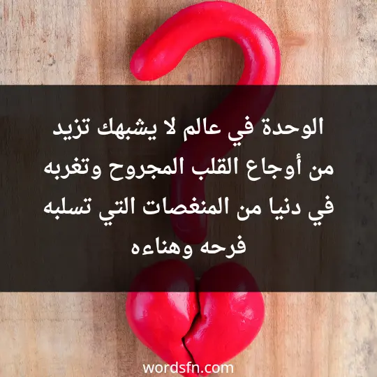 الوحدة في عالم لا يشبهك تزيد من أوجاع القلب المجروح وتغربه في دنيا من المنغصات التي تسلبه فرحه وهناءه