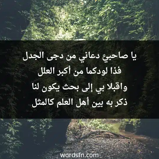 يا صاحبيَّ دعاني من دجى الجدل فذا لودكما من أكبر العلل واقبلا بي إلى بحث يكون لنا ذكر به بين أهل العلم كالمثل