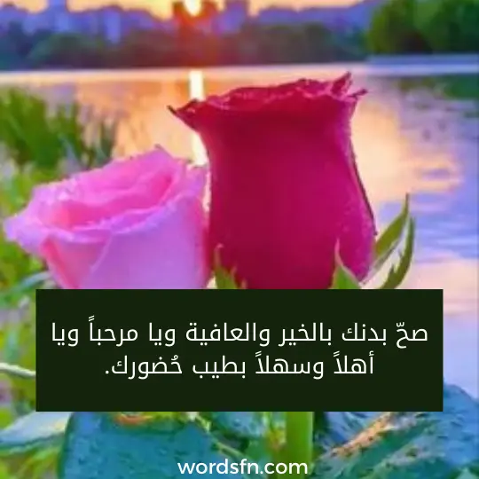 صحّ بدنك بالخير والعافية ويا مرحباً ويا أهلاً وسهلاً بطيب حُضورك.